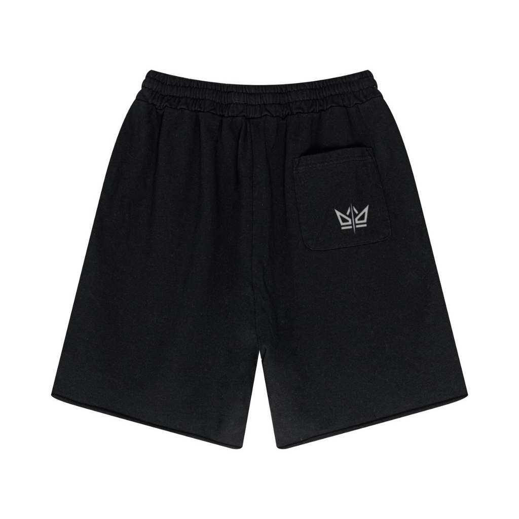 330GSM Unisex 100%Cotton Beefy Fabric Handcrafted Distressed Shorts Black