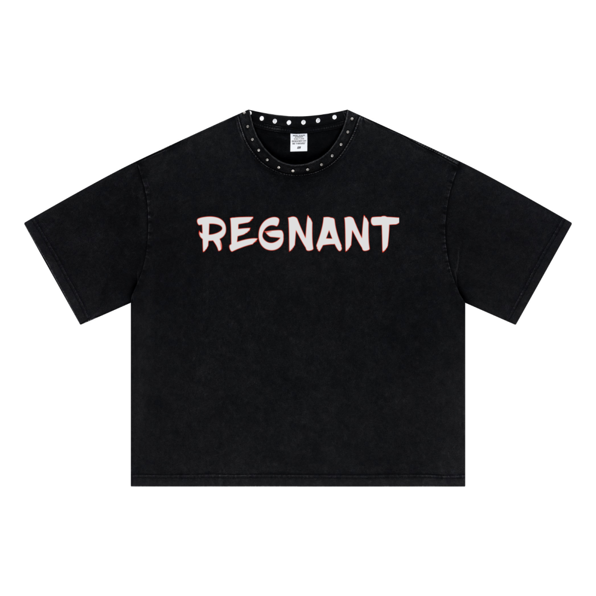 310GSM Men’s Boxy-Fit Distressed Fried-Color Snow-Wash Studded Loose T-shirt Vintage black