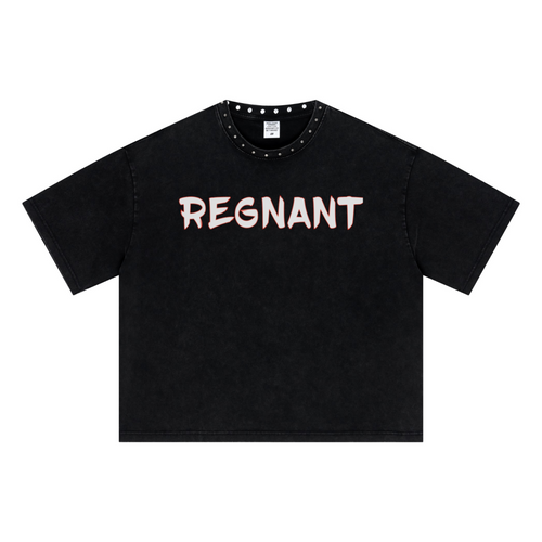 310GSM Men’s Boxy-Fit Distressed Fried-Color Snow-Wash Studded Loose T-shirt Vintage black