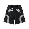 330GSM Unisex Heavyweight Contrast-Panel Snow-Washed Shorts Black/Medium Grey