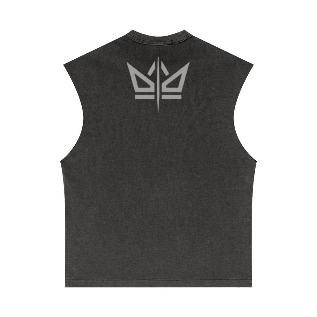 275GSM Unisex Vintage-Wash 100% Cotton Plain Tank Top Dark Grey