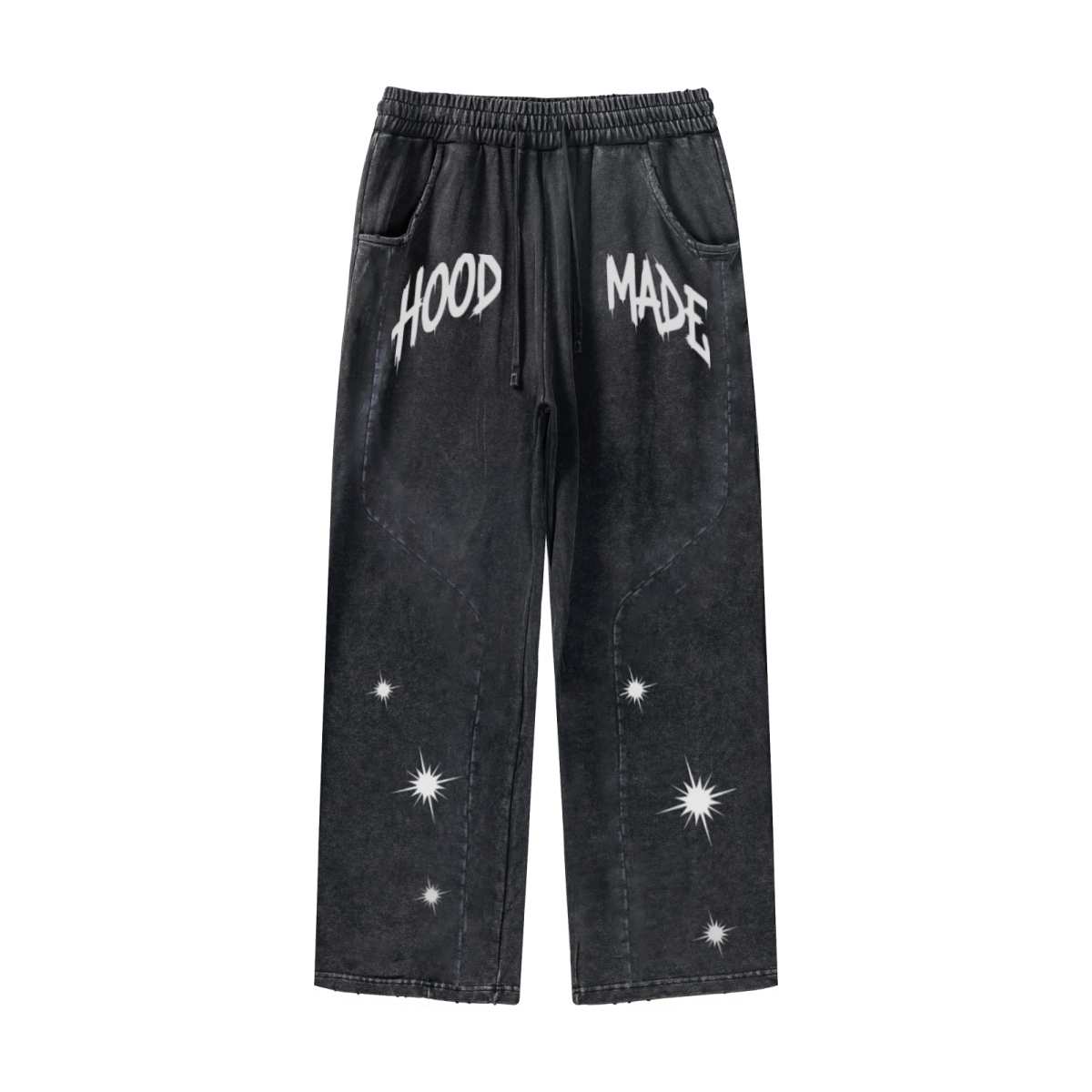 300GSM Unisex 100%Cotton Vintage Marled Loose Pants Snow Wash Grey