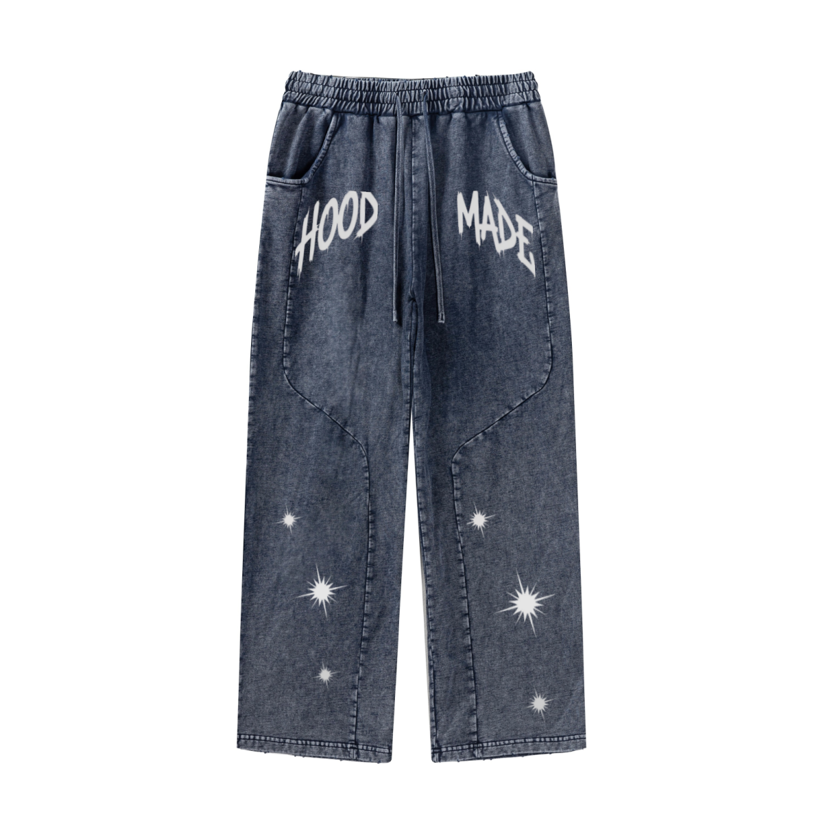 300GSM Unisex 100%Cotton Vintage Marled Loose Pants Royal Blue