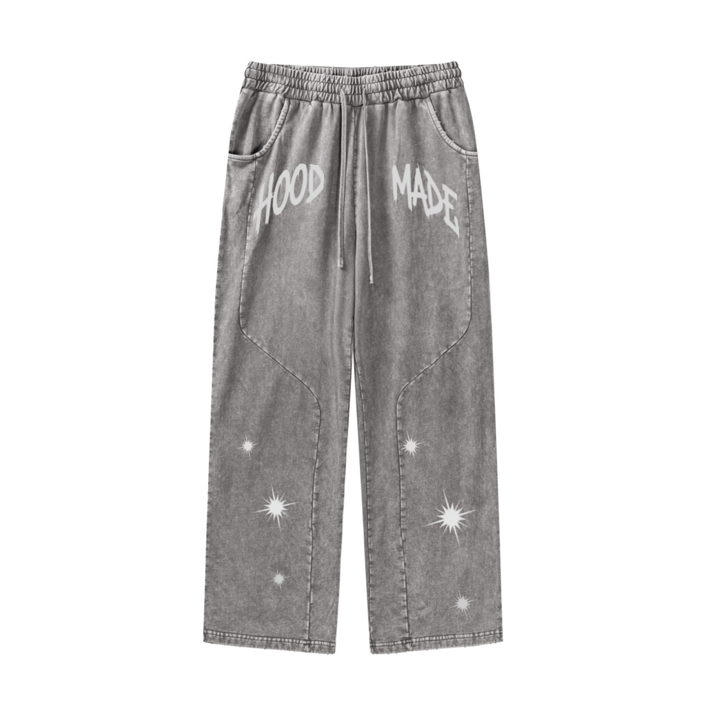 300GSM Unisex 100%Cotton Vintage Marled Loose Pants Medium Grey