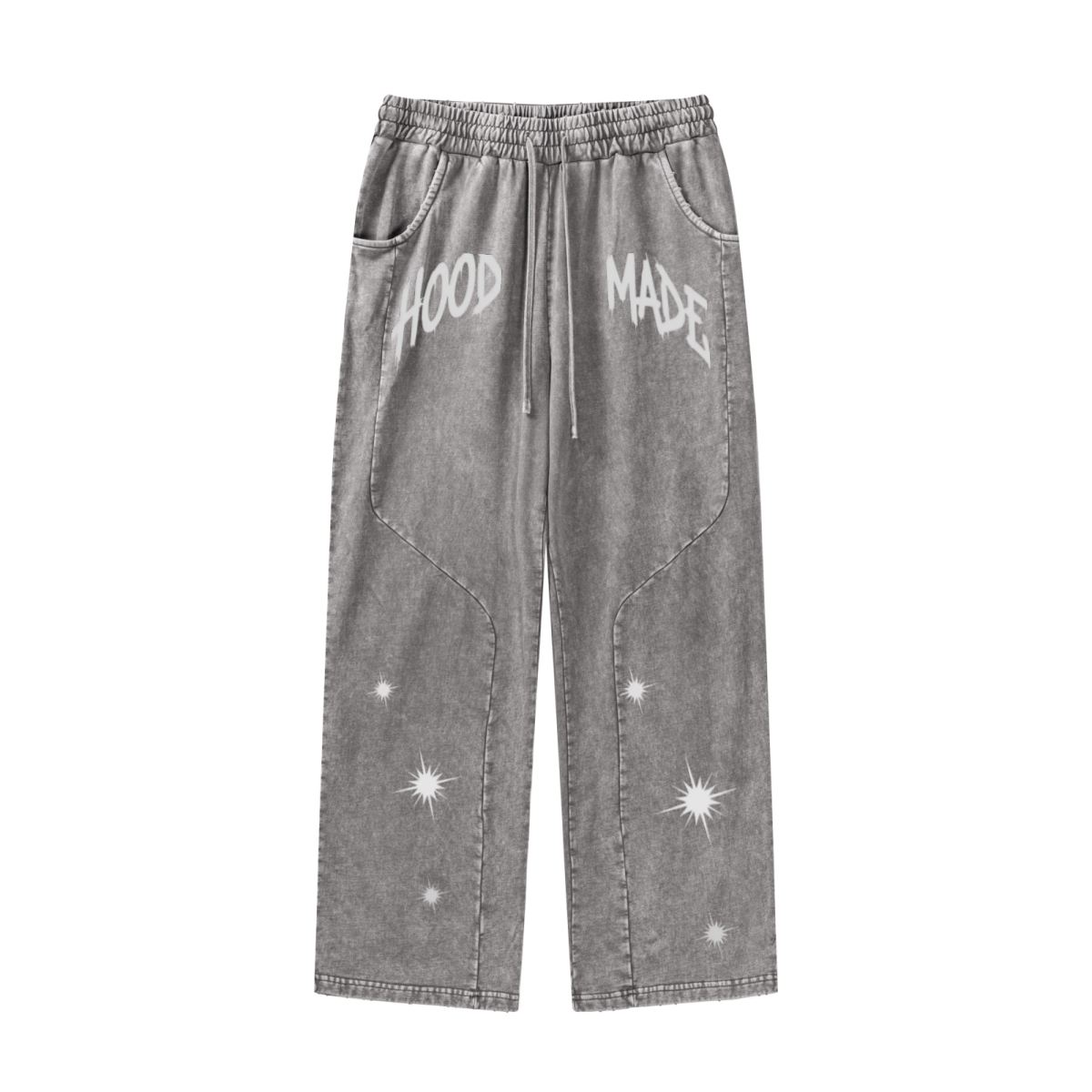 300GSM Unisex 100%Cotton Vintage Marled Loose Pants Medium Grey